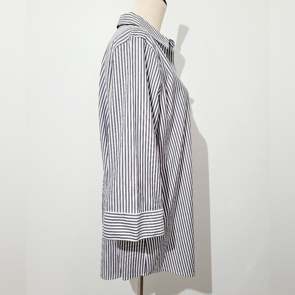 Chico’s No Iron Button Front Shirt Size 12/14 Blue/gray White Stripe 3/4 Sleeve - Picture 4 of 10